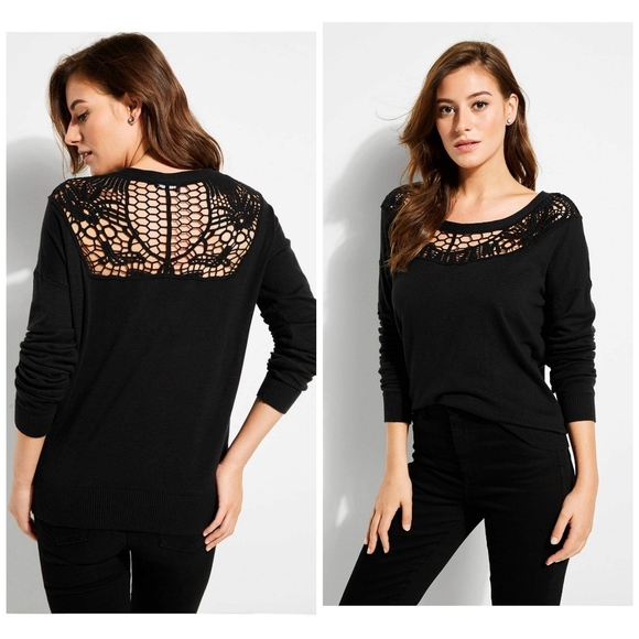 New GUESS CROCHET LACE DETAIL SWEATER SZ S - Picture 4 of 4